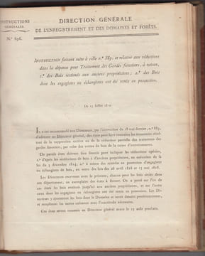 INSTRUCTIONS GENERALES N° 873 à 915 / 1819 forêts; documents admistratifs signés. Baron BARRAIRON Directeur géneral  de l'Enregistrement et Des ...