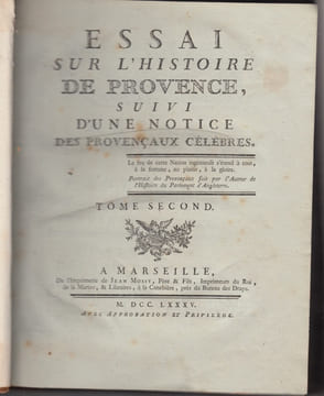 Essai sur l'histoire de Provence suivi d'une notice des Provençaux célèbres.tome 2 seul. BOUCHE Charles-François)