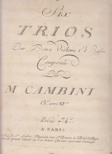 Six Trios pour deux violons et. basse. Oeuvre XVe 