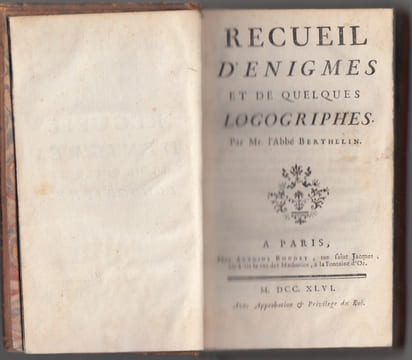 Recueil d'énigmes et de quelques logogriphes.. ENIGMES). BERTHELIN (abbé Pierre-Charles).
