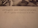 Attaque des forts detachés par le 1er régiment des Canonniers de la Presse.Lithographie originale.. DESPERET