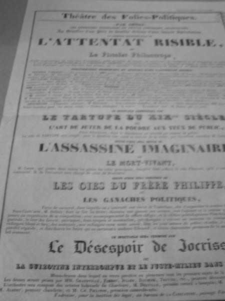 THEATRE DES FOLIES POLITIQUES - Affiche SUPPLEMENT imprim&eacute;e sur papier rose repli&eacute;e au num&eacute;ro 124.La Caricature morale, religieuse, litteraire et ...