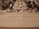 L'ADORATION DU VEAU D'OR.Lithographie originale sur Velin blanc.. Traviès de Villers,Charles Joseph