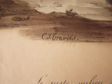 LE JUSTE MILIEU SE CROTTE - lithographie originale coloriée. Traviès de Villers,Charles Joseph 