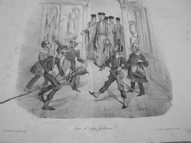 LEVEZ LE SIEGE polissons !.. lithographie originale. Travi&egrave;s de Villers,Charles Joseph 