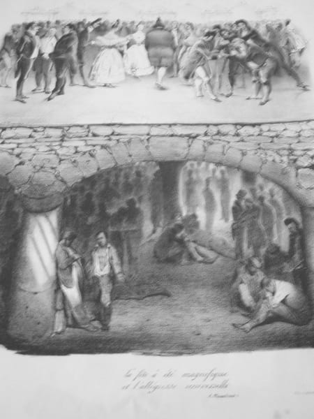 La f&ecirc;te a &eacute;t&eacute; magnifique et l’all&eacute;gresse universelle- lithographie originale. Travi&egrave;s de Villers,Charles Joseph 