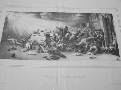 LE FESTIN DE BALTHASAR -- Lithographie originale en noir sur Velin blanc.