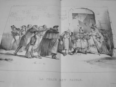 La chair est faible.Lithographie en noir ,(Planche n°221-222)