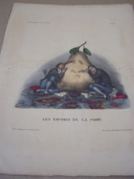 Les favoris de la poire  Lithographie originale en couleur sur Velin blanc.. Bouquet, Auguste (Abbeville, 13–09–1810 - Lucques (Lucca), 21–12–1846), ...