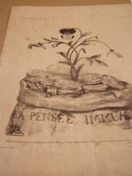Mes bons amis, je ne veux que votre bien, je veux tout votre bien, je veux tout votre bien…- Lithographie originale en noir sur Velin blanc.. Bouquet, ...