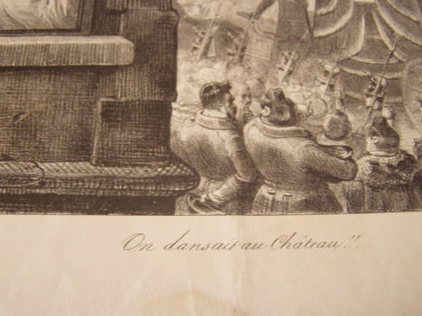 On dansait au Château !!... - Lithographie originale en noir sur Velin blanc.. Attribué à Grandville