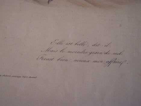 Elle est belle, dit-il, mais le moindre grain de mil ferait bien mieux mon affaire - Lithographie originale en couleur sur Velin blanc.. Anonyme, ...