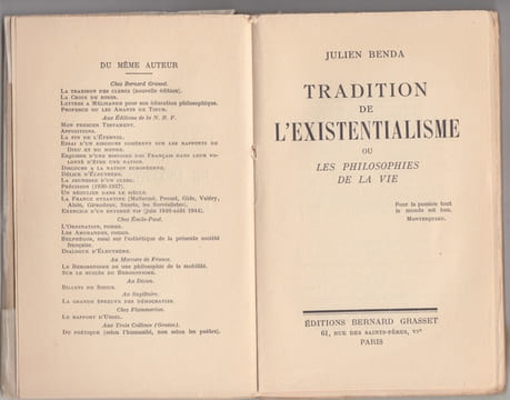 Tradition de l'existentialisme ou Les philosophies de la vie. JULIEN BENDA