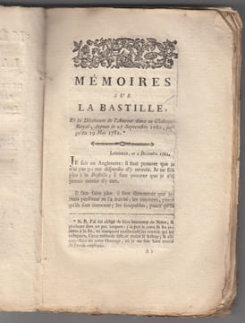 Mémoires sur la Bastille, et la détention de l'auteur dans ce château royal, depuis le 27 septembre 1780, jusqu'au 19 mai 1782.Par Mr. Linguet.. Simon ...