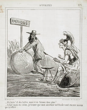 Eh bien ! et des balles nous n'en faisons donc plus ? / - Si fait ! mais en coton, je trouve que mon ancienne méthode vaut encore mieux que la vôtre ...