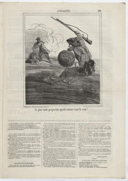 Actualités / Le plus rude projectile qu'ait encore reçu le sud ! - Lithographie. Cham (Amédée Charles de Noé, dit)