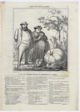 Croquis, d'automne par Daumier 2 - Le roi des Potirons recevant les hommages de ses sujets - lithographie originale . Daumier, Honoré
