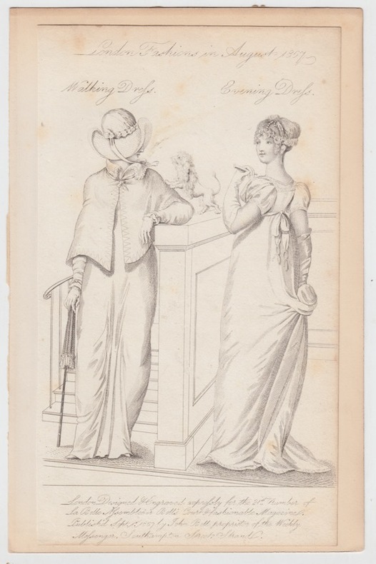 London Fashion in August 1807,walking dress - Evening Dress from La Belle Assemblee Fashions for 1807 from La Belle Assemblee. La Belle Assemblée or, ...