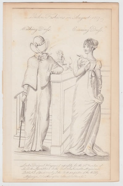 London Fashion in August 1807,walking dress - Evening Dress from La Belle Assemblee Fashions for 1807 from La Belle Assemblee. La Belle Assembl&eacute;e or, ...