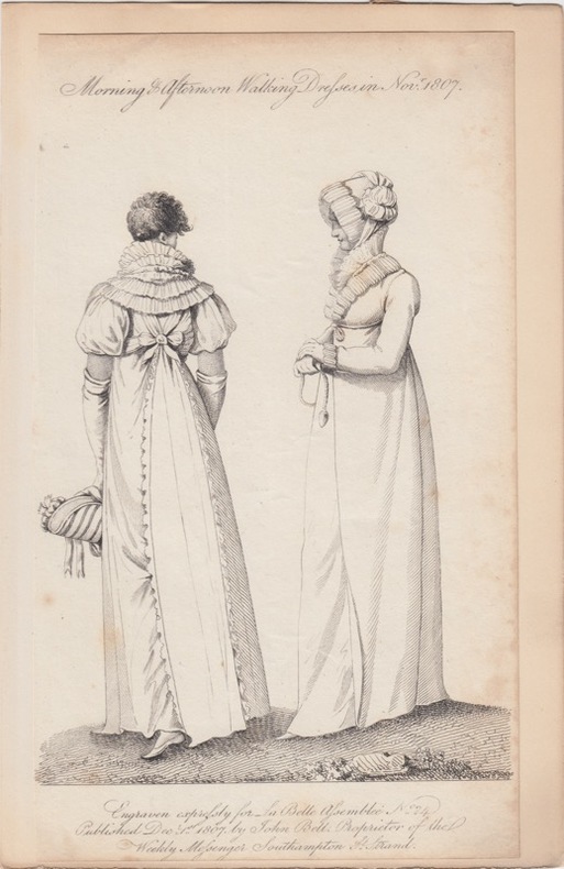 Morning & Afternoon Walking dress in Nov.1807, N°224 from La Belle Assemblee Fashions for 1807 from La Belle Assemblee. La Belle Assemblée or, Bell's ...