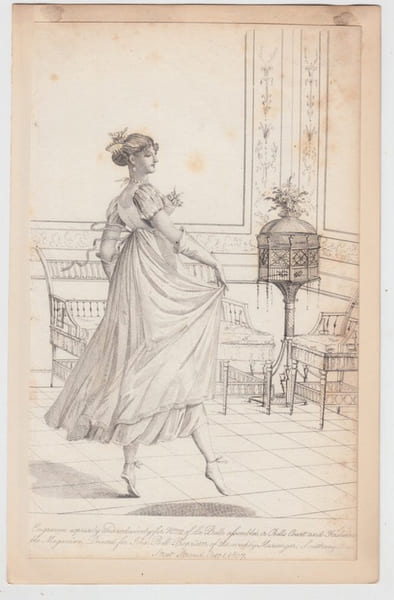 Walking dress in Nov.1807, N&deg;22 from La Belle Assemblee Fashions for 1807 from La Belle Assemblee. La Belle Assembl&eacute;e or, Bell's Court and Fashionable ...