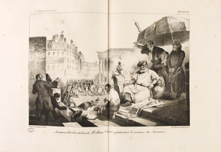 Imitation libre d’un tableau de Mr. Horace Vernet, représentant le massacre des Janissaires - Lithographie double sur blanc.