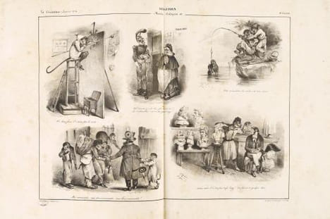 Singeries morales et politiques 2 [planche double].Lithographie double sur blanc.. Grandville , Forest, Eugène-Hippolyte 