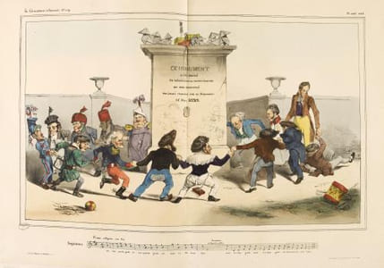 Sopranos. Rondo allegretto con brio - An-vers prends garde, An-vers prends garde, car nous t’a-bat-trons bien.... Lithographie double coloriée sur blanc.