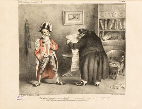 Hé bien ! vous devez être content ?..... ça marche…..je n’en descends pas mal ! – Oh ! il y en a encore diablement qui m’inquiètent !.....Lithographie ...