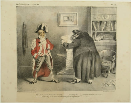 Hé bien ! vous devez être content ?..... ça marche…..je n’en descends pas mal ! – Oh ! il y en a encore diablement qui m’inquiètent !.....Lithographie ...