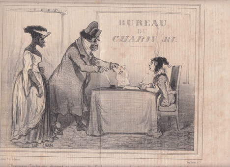 L'Empereur Soulouque désirant se procurer des fonds pour donner des étrennes à l'Impératrice Ourika [...] - Actualités.54.- Lithographie. Cham (Amédée ...