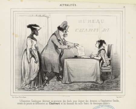L'Empereur Soulouque désirant se procurer des fonds pour donner des étrennes à l'Impératrice Ourika [...] - Actualités.54.- Lithographie. Cham (Amédée ...