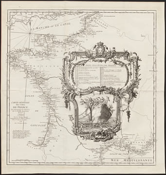 Carte generale des cotes de France en noir,extrait du Recueil des Cotes Maritimes de France édité chez Desnos. centre -illustré d'une belle bordure ...