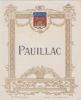ancienne étiquette vin PAUILLAC Bordeaux -  Etiquette dorée aux armes - litho originale fin XIXe,. 