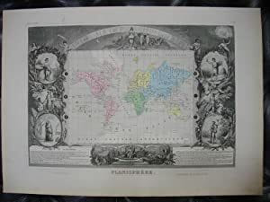 Planisph&egrave;re, issu de l'Atlas National par Levasseur, illustr&eacute; Pelissier Editeur. Levasseur V., publi&eacute;e par Pelissier