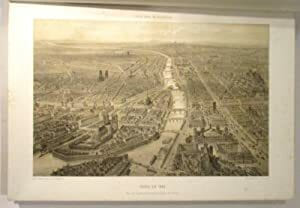 Paris en 1860. Vue &agrave; vol d'oiseau, prise au dessus du quartier de St. Gervais. lithographie originale &agrave; fond teint&eacute;. LITHOGRAPHIE] BENOIST F.- BENOIST ...