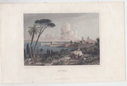 ANTIBES - Gravure sur acier gravée par E. Rouargue d´après A. Rouargue. Aquarellée à la main.
