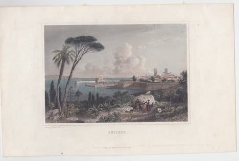 ANTIBES - Gravure sur acier gravée par E. Rouargue d´après A. Rouargue. Aquarellée à la main.. E. Rouargue