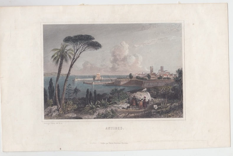 ANTIBES - Gravure sur acier grav&eacute;e par E. Rouargue d&acute;apr&egrave;s A. Rouargue. Aquarell&eacute;e &agrave; la main.. E. Rouargue
