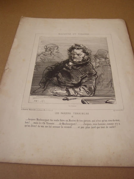 Lithographie originale de la s&eacute;rie MASQUES ET VISAGES -18- Les parents terribles - lithographie . GAVARNI [Paul, Sulpice-Guillaume Chevalier dit