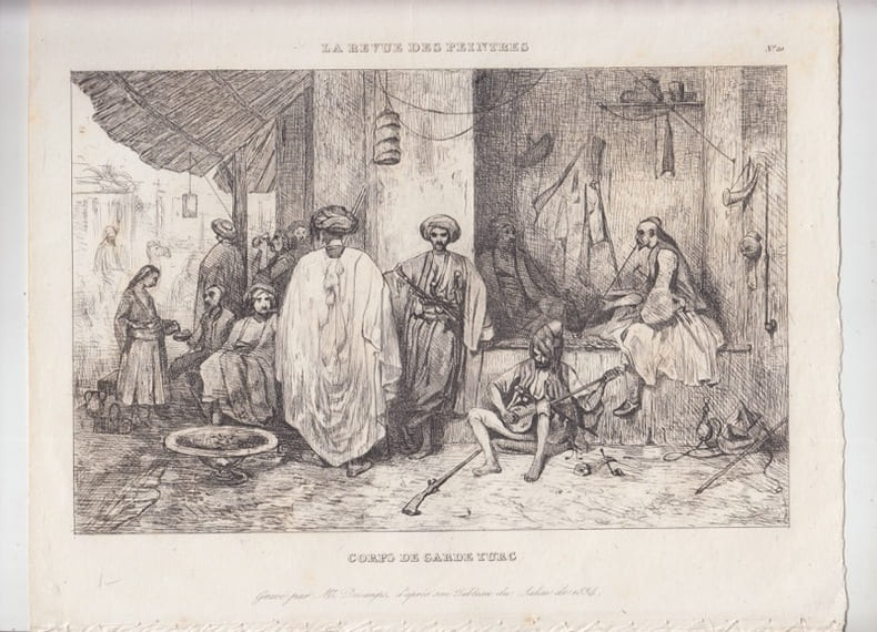 Corps de garde turc - Eau-forte. DECAMPS Alexandre-Gabriel (Paris 1803 - Fontainebleau 1860)