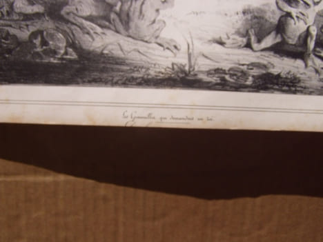 Les Grenouilles qui demandent un roi. / De celui-ci contentons nous, / De peur d’en rencontrer un pire. Lithographie originale en noir sur Velin ...