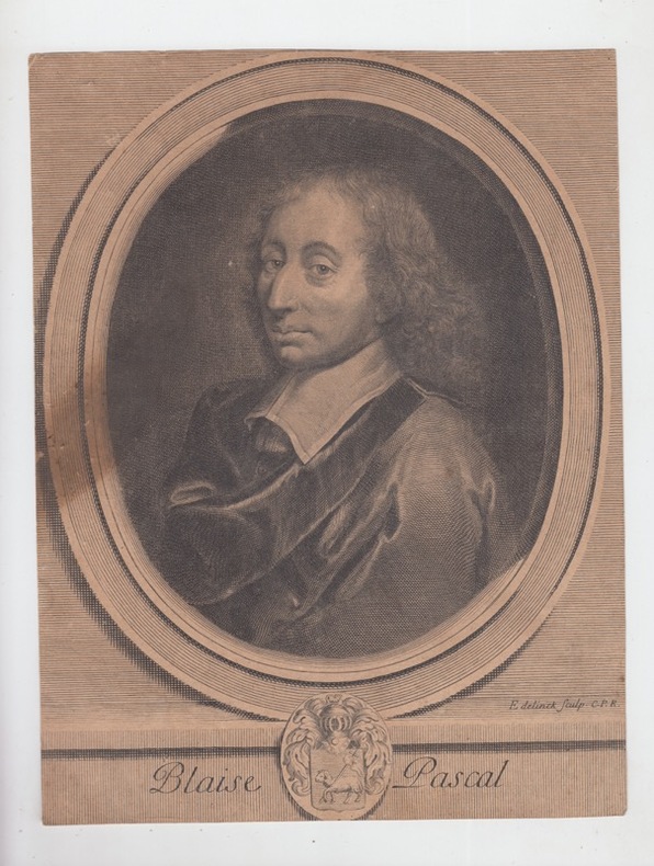 portrait Blaise Pascal -Gravé au burin par Gérard EDELINCK (Anvers 1640 † Paris 1707),Gravure originale XVIIIe . Edelinck