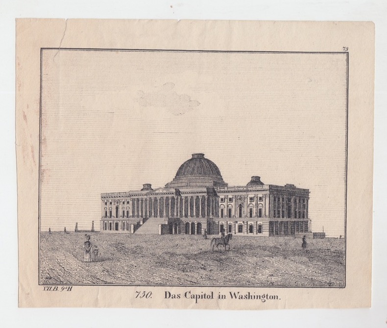 WASHINGTON, United States Capitol, view, original antique print . United States Capitol, 