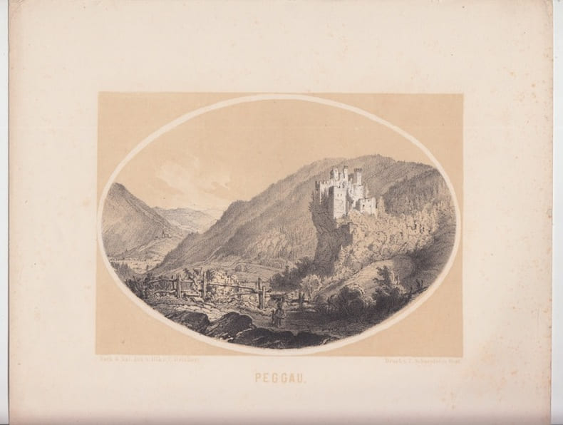 Peggau.lithographie &agrave; fond teint&eacute;. Peggau