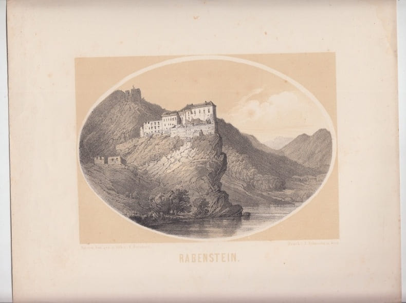 Frohnleiten Steiermark Rabenstein Original Lithografie Carl Reichert 1860; lithographie &agrave; fond teint&eacute;. RABENSTEIN