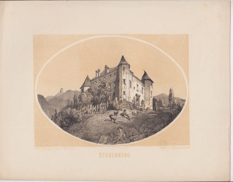 Schloss Herberstein Stubenberg Steiermark Original Lithographie Reichert- lithographie &agrave; fond teint&eacute;. Schloss Herberstein Stubenberg Steiermark ...