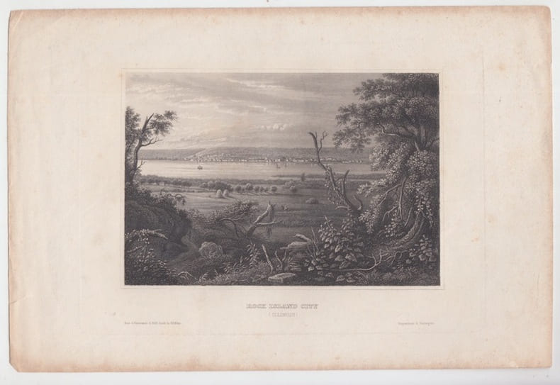 Rock Island City (Illinois) - Rock Island Illinois USA steel engraving antique print. Rock Island City (Illinois)