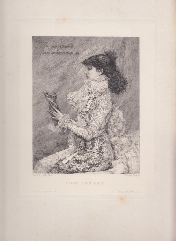 Portrait De SARAH BERNARDT eau forte sur chine collé, D'après BASTIEN LEPAGE. Ricardo De Los Rios