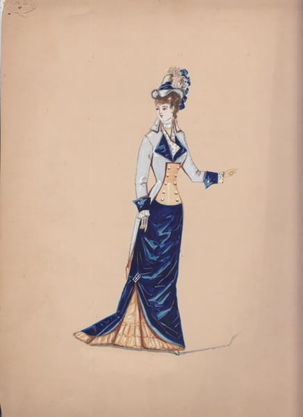 Aquarelle Originale gouach&eacute;e costume Belle Epoque Portrait Femme Mode Chapeau . collection Guillaume APOLLINAIRE